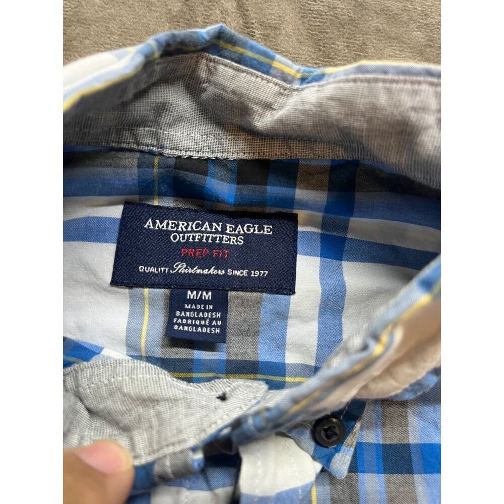 American Eagle Outfitters Prep Fit Mens Sz M Blue Black Plaid Shirt Long sleeve